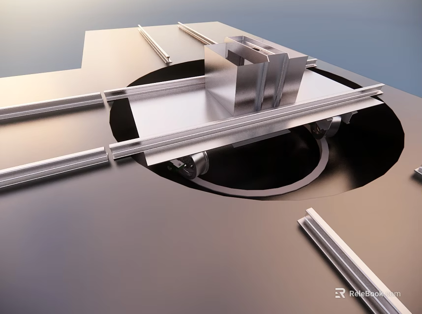 Precision Industrial Equipment Featuring Metallic Platform Circular Opening And Guide Rails 3d model 