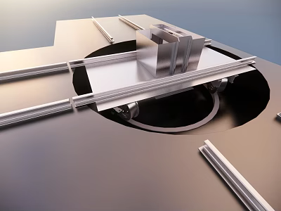 Precision Industrial Equipment Featuring Metallic Platform Circular Opening And Guide Rails 3d model