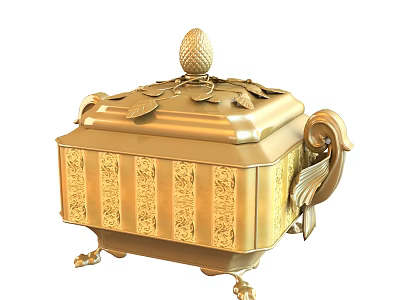 Golden Decorative Ornament Set With Carved Floral Pattern Pineapple Top And Leaf Accents 3d model