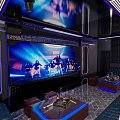 Modern KTV Interior With Colorful Lighting Comfortable Sofas And Large Screens Decor 3d model