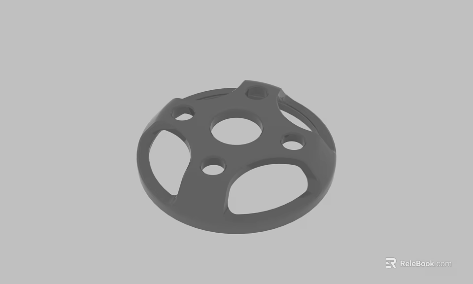 Gray Circular Industrial Mechanical Part With Holes And Cutout Design 3d model 