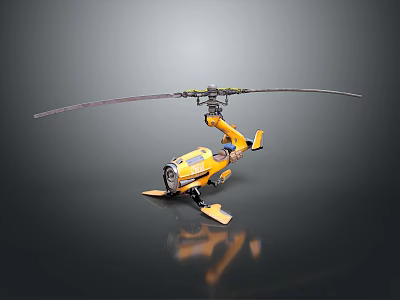 Yellow Aerospace Vehicle With Long Rotor Blades For Space Exploration Missions 3d model