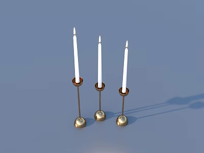 Essential Household Items Three White Candles On Golden Base Candle Holders 3d model