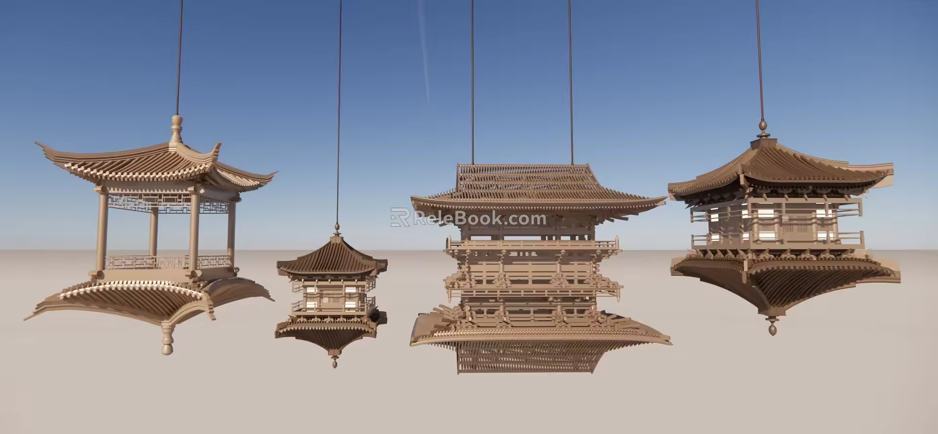 Chinese-style pavilion chandelier 3d model