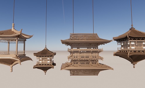 Chinese-style pavilion chandelier 3d model