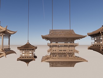 Chinese-style pavilion chandelier 3d model