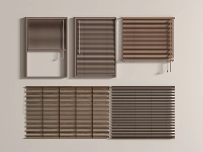 Brown Window Blinds in Various Styles with Open and Closed States 3d model