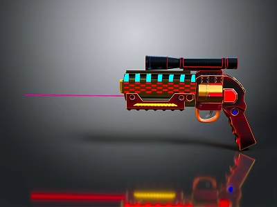 Futuristic Colorful Laser Gun With Scope Red Green Blue Accents And Laser Beam 3d model