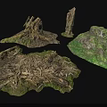 Natural Scene With Tree Stumps Moss Covered Dead Wood And Green Grass