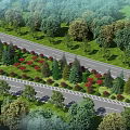 Municipal Road Lined with Lush Green Trees and Vibrant Flower Beds on Both Sides