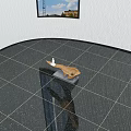 Wooden Coffee Table With Natural Irregular Shape White Statue And Lotus Flower Metal Stand