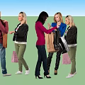 Group of People Shopping Together Choosing Clothes and Holding Bags