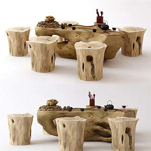 New Chinese root carving tea sea coffee table 3d model