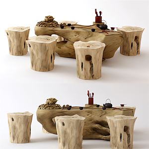 New Chinese root carving tea sea coffee table 3d model