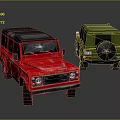 Red and Green Off Road SUVs with Black Roofs and Spare Tire Design