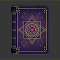 Purple Enchanted Book With Golden Ornate Patterns And Red Gemstone Center