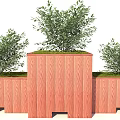Wooden Flower Planters with Lush Green Plants in Modern Outdoor Arrangement