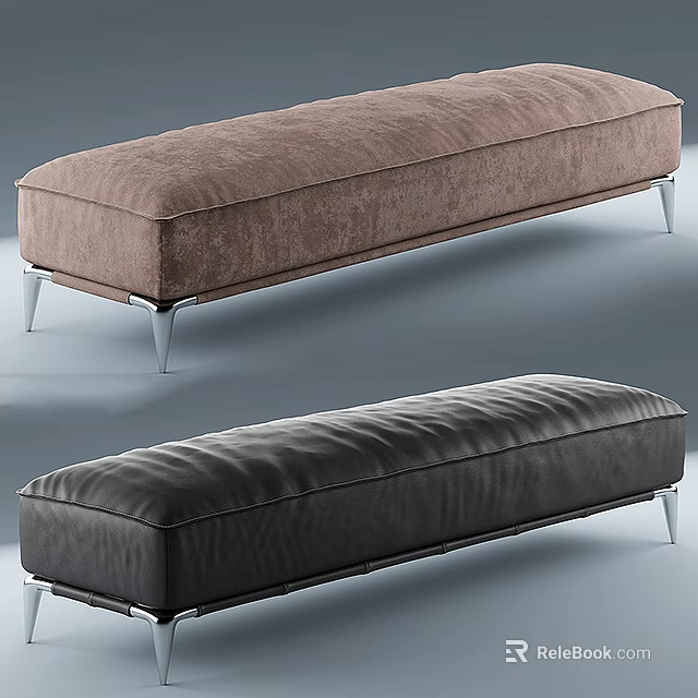 Modern Sofa Bench With Brown Velvet And Black Leather Upholstery And Metal Legs 3d model 