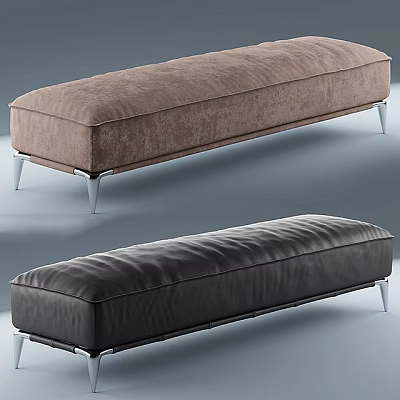 Modern Sofa Bench With Brown Velvet And Black Leather Upholstery And Metal Legs 3d model