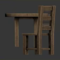 Simple Round Wooden Tables And Chairs Set With Smooth Surfaces And Reflections