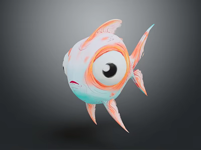 Cute 3D Cartoon Fish Character With Big Eyes Pink Blue Body And Orange Fins 3d model