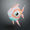 Cute 3D Cartoon Fish Character With Big Eyes Pink Blue Body And Orange Fins