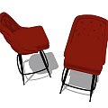 Stylish Red Tufted Bar Stools With Black Metal Legs Modern Design 3d model