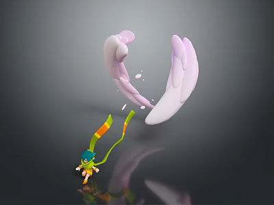 Green Animated Character With Blue Hat Orange Legs Yellow Tail And Large Pink Wing Objects 3d model