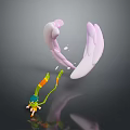 Green Animated Character With Blue Hat Orange Legs Yellow Tail And Large Pink Wing Objects