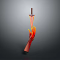 Flaming Sword Held by a Hand with Fiery Effect on Gray Gradient Background