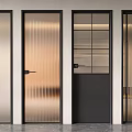 Modern Interior Swing Doors With Black Frames And Various Glass Designs 3d model