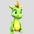 Cute Green Dragon Character with Yellow Belly Spiky Crown Big Blue Eyes and Friendly Expression