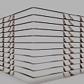 Modern Geometric Architectural Component With Layered Horizontal Strips And Triangular Supports