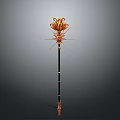 Ornate Golden Staff Weapon With Black Shaft And Intricate Top Design