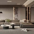Modern Living Room Interior With Sofa Coffee Table Floor Lamp Rug Decorative Painting And Bookshelf