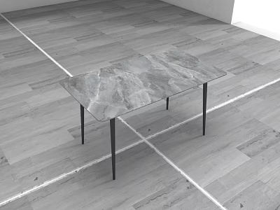 Modern Dining Table With Marble Patterned Top And Black Thin Legs On Wooden Floor 3d model