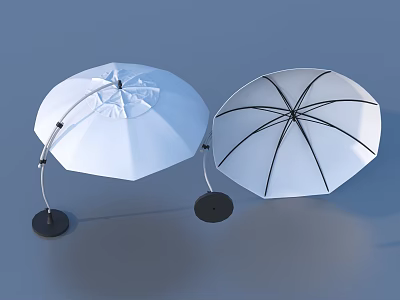 Outdoor Living Essentials Two White Canopy Umbrellas With Black Base Stand And Metal Frame 3d model