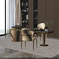 Modern Elegant Tea Table and Chairs with Golden Legs Marble Top and Tea Set