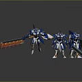 Blue And White Sci Fi Robot Models With Flame Weapon And Long Sword