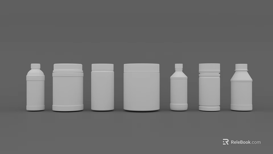 Multiple White Spice Bottles Arranged Neatly In A Row On Grey Background 3d model 