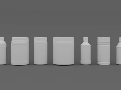 Multiple White Spice Bottles Arranged Neatly In A Row On Grey Background 3d model