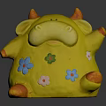 Vibrant Flower Ornaments Adorning Yellow Cow Piggy Bank With Colorful Petals And Orange Feet