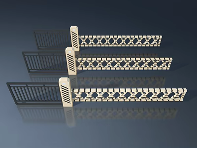 Three Styles Black And Beige Casement Doors With Lattice And Fence Designs 3d model