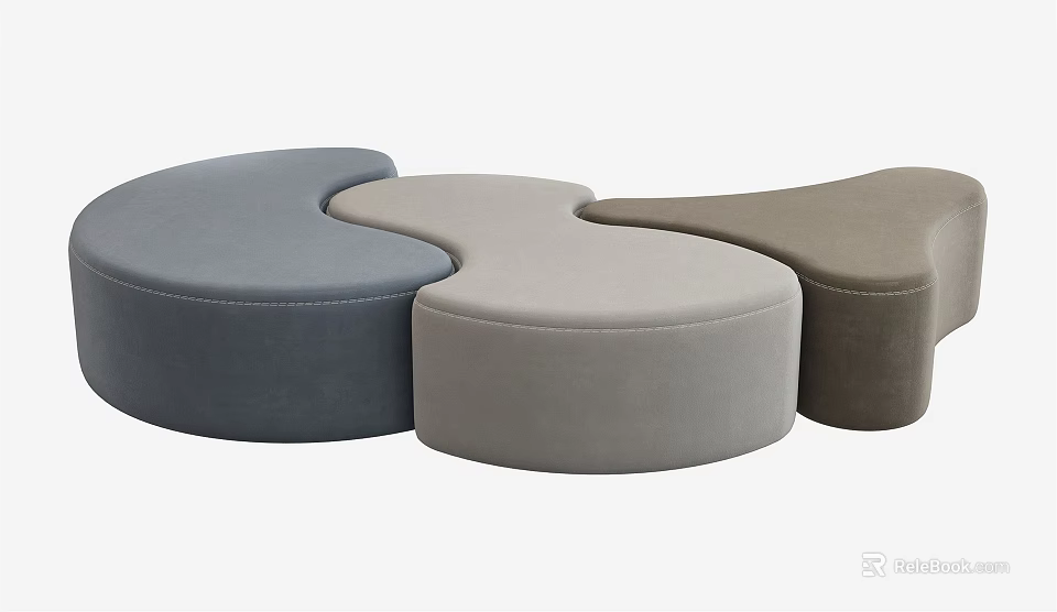 Modular Ottoman Set with Blue Gray Brown Round Curved Design for Living Room Decor 3d model 