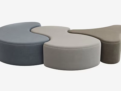 Modular Ottoman Set with Blue Gray Brown Round Curved Design for Living Room Decor 3d model