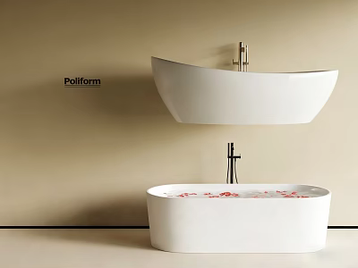 Modern White Poliform Bathtub Design With Hanging And Freestanding Styles And Flower Petals 3d model