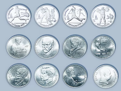 Unique Silver Coin Jewelry Collection Featuring Various Portrait And Figure Designs 3d model