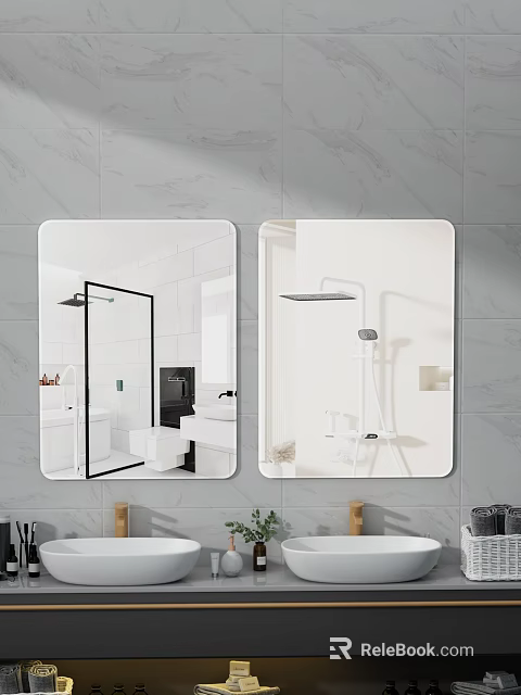 Bathroom Mirrors Reflecting Shower Area And Sink 3d model 
