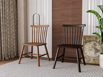 Light Brown And Dark Brown Wooden Dining Chairs With Simple Design For Living Room Interior 3d model
