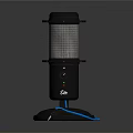 Modern Vertical Headphone Speaker with Black Body Mesh Grille and Blue Cable